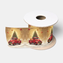 ヴィンテージ 赤いトラックとクリスマスツリー リボン サテンリボン