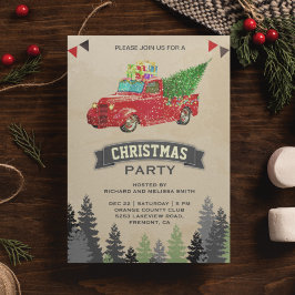ヴィンテージ 赤いトラックのクリスマスパーティー 招待状