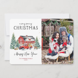 ヴィンテージ 赤いトラック | クリスマスホリデー フォトカード 招待状