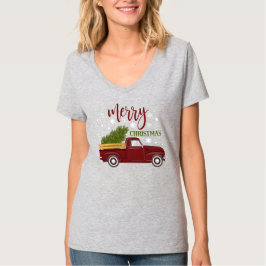 ヴィンテージ 赤いトラック メリークリスマス ツリー レトロ Tシャツ