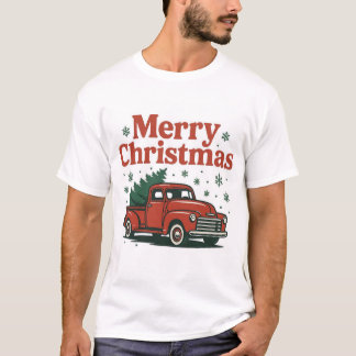 ヴィンテージ 赤いトラック メリークリスマス Tシャツ ホリデー