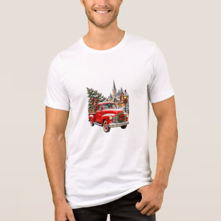 ヴィンテージ 赤いピックアップトラック クリスマスツリー 雪景色 トライブレンドＴシャツ