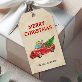ヴィンテージ 赤いピックアップトラック クリスマス ギフトタグ