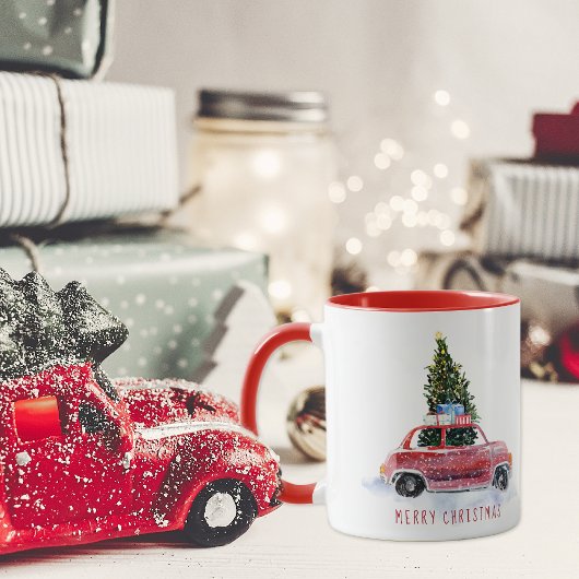 ヴィンテージ 赤い車 クリスマスマグ マグカップ