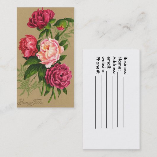 ヴィンテージ、赤とピンクのバラの名刺 名刺 (正面/裏面)