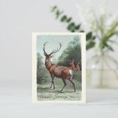 ヴィンテージ 赤鹿の雄 彩色 季節のご挨 ポストカード (スタンド正面)
