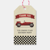 ヴィンテージ 赤 レースカー こども 誕生日 パーティー 記念品 ギフトタグ (正面)