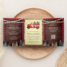 ヴィンテージ 赤 Christmas トラック 木製QRコード ウェディング