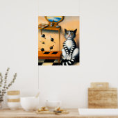 ヴィンテージ 遊び心あふれる猫アート | 遊び心のある猫好き ポスター (キッチン)