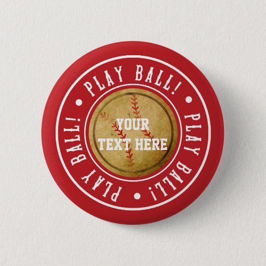 ヴィンテージ 野球 赤 PLAY BALL パーティ ピン ブローチ (正面)