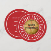 ヴィンテージ 野球 PLAY BALL 赤 パーティー招待状 招待状 (正面/裏面)