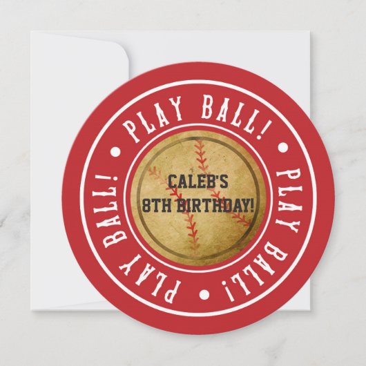 ヴィンテージ 野球 PLAY BALL 赤 パーティー招待状 招待状 (正面)