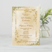 ヴィンテージ·金ゴールドスタイリッシュ·バースデー·パーティ 招待状 (スタンド正面)