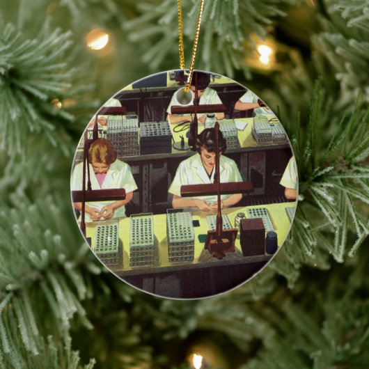 ヴィンテージ、電話の組立ライン・ワーカー セラミックオーナメント (ツリー)