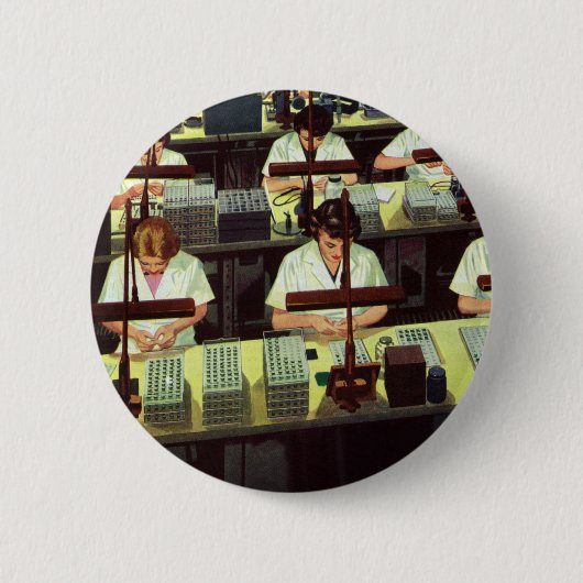 ヴィンテージ、電話の組立ライン・ワーカー 缶バッジ (正面)