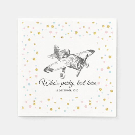 ヴィンテージ、飛行機、飛行機カクテル紙ナプキンス スタンダードカクテルナプキン (正面)