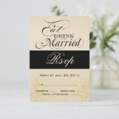 ヴィンテージ　食べ、飲み、結婚して　ウェディングの出欠確認カード 出欠カード (スタンド正面)