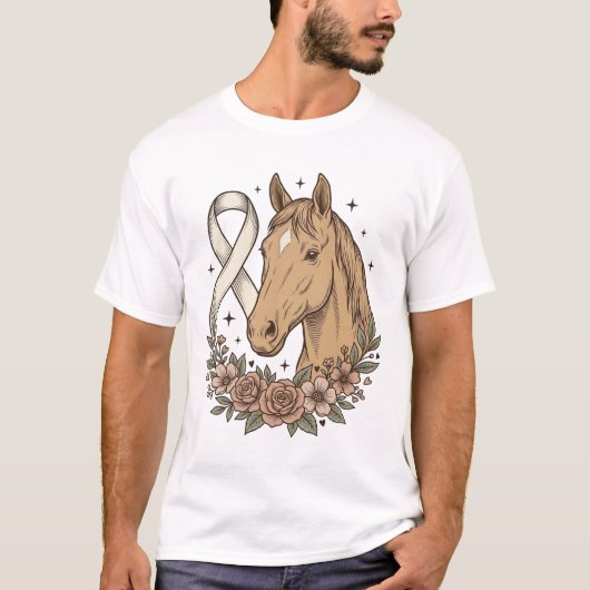 ヴィンテージ 馬 リボン 花 アウェアネス デザイン Tシャツ (正面)