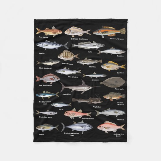 ヴィンテージ 魚類図鑑 フィッシング フリースブランケット (正面)