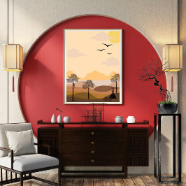 ヴィンテージ,鮮やか日が差すこと,穏やかな木,文明 ポスター