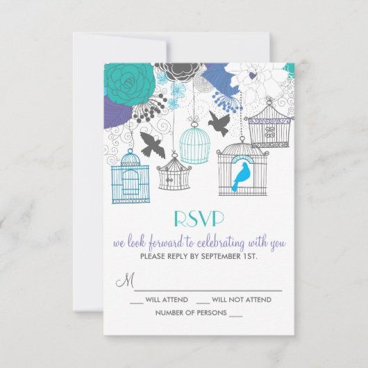 ヴィンテージ 鳥かご 春の花 RSVP カード (正面)