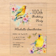 ヴィンテージ 鳥 カナリア 花 100歳の誕生日