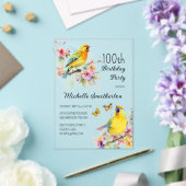 ヴィンテージ 鳥 カナリア 花 100歳の誕生日 アクリル招待状 (インサイチュ (ウェディング))