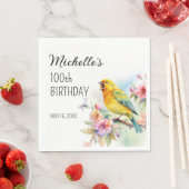 ヴィンテージ 鳥 カナリア 花 100歳の誕生日 スタンダードランチョンナプキン (インサイチュ)