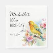 ヴィンテージ 鳥 カナリア 花 100歳の誕生日 スタンダードランチョンナプキン (正面)