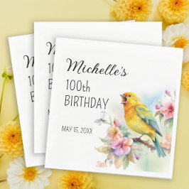 ヴィンテージ 鳥 カナリア 花 100歳の誕生日 スタンダードランチョンナプキン