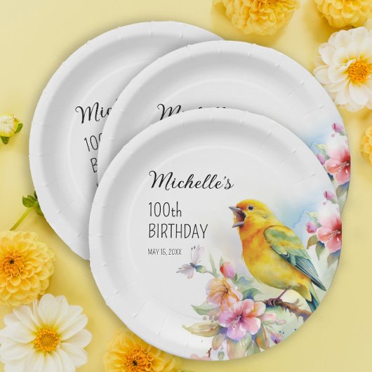 ヴィンテージ 鳥 カナリア 花 100歳の誕生日 ペーパープレート