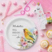 ヴィンテージ 鳥 カナリア 花 100歳の誕生日 ペーパープレート (パーティー)