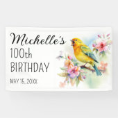 ヴィンテージ 鳥 カナリア 花 100歳の誕生日 横断幕 (横)