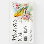 ヴィンテージ 鳥 カナリア 花 100歳の誕生日 横断幕 (縦)