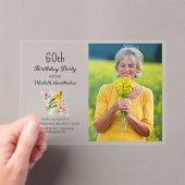 ヴィンテージ 鳥 カナリア 花 60歳の誕生日フォト アクリル招待状 (インサイチュ (ポータブル))