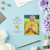 ヴィンテージ 鳥 カナリア 花 60歳の誕生日フォト アクリル招待状 (インサイチュ (ウェディング))