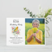 ヴィンテージ 鳥 カナリア 花 60歳の誕生日フォト 招待状 (スタンド正面)