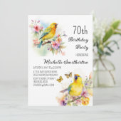 ヴィンテージ 鳥 カナリア 花 70歳の誕生日 招待状 (スタンド正面)