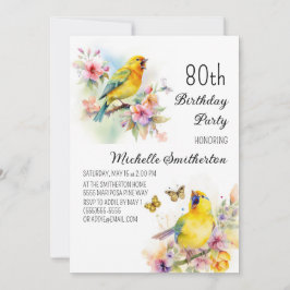 ヴィンテージ 鳥 カナリア 花 80歳の誕生日 招待状