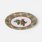 ヴィンテージ（鳥）ショウジョウコウカンチョウとウッドランドクリスマスプレイド ペーパープレート (アングル)