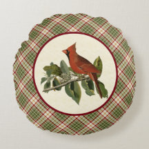 ヴィンテージ（鳥）ショウジョウコウカンチョウとウッドランドクリスマスプレイド