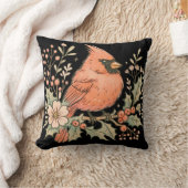 ヴィンテージ（鳥）ショウジョウコウカンチョウと冬花模様 クッション (ブランケット)