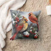 ヴィンテージ(鳥)ショウジョウコウカンチョウの鳥と冬のホリークリスマス クッション (ブランケット)