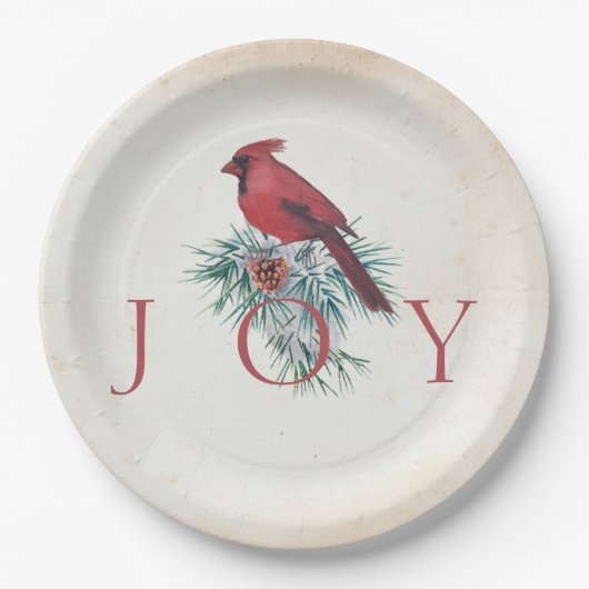 ヴィンテージ（鳥）ショウジョウコウカンチョウカスタムクリスマスホリデイ ペーパープレート (正面)
