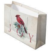 ヴィンテージ（鳥）ショウジョウコウカンチョウカスタムクリスマスホリデイ ラージペーパーバッグ (正面アングル)