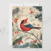 ヴィンテージ（鳥）ショウジョウコウカンチョウバードベリークリスマス シーズンカード (正面)