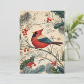 ヴィンテージ（鳥）ショウジョウコウカンチョウバードベリークリスマス シーズンカード (スタンド正面)