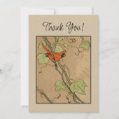 ヴィンテージ(鳥)ショウジョウコウカンチョウレッドバードオンアブランチありがとう カード (正面)