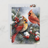 ヴィンテージ（鳥）ショウジョウコウカンチョウ鳥クリスマスファミリー写真 ポストカード (正面/裏面)