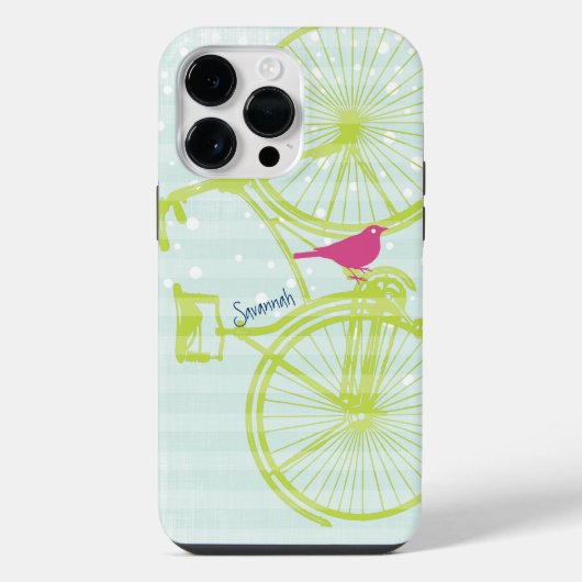 ヴィンテージ 鳥 ライムグリーン 自転車柄 iPhone 5 iPhoneケース (裏面)